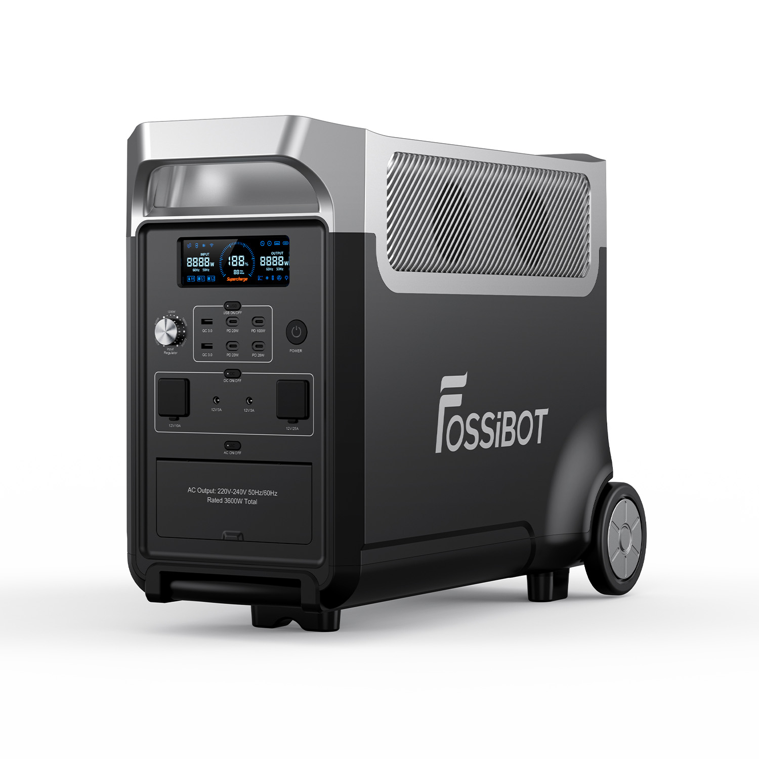 Fossibot F3600 Pro hordozható töltőállomás + Oukitel PV400 napelem fekete, 3600W, 3840Wh, LCD képernyő, BMS védelem, 13 kimenet, levehető LED zseblámpa, SOS [5]