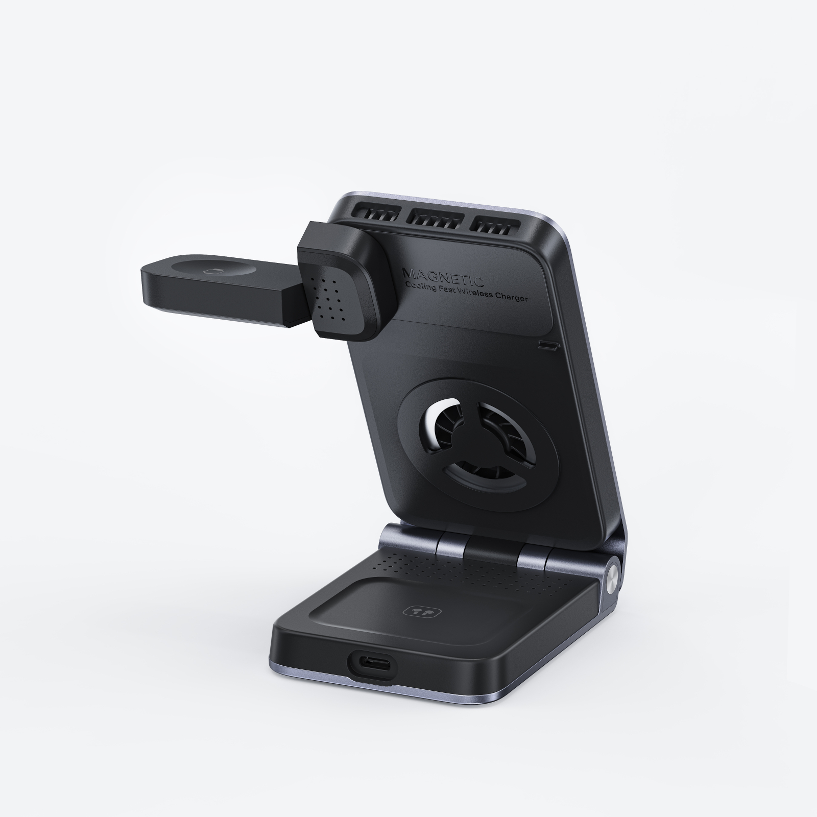 Stație de Încărcare Wireless iSEN W103, Magnetică 3 în 1, Cooler Racire, Pliabilă, Încărcare Telefon 25W, Smartwatch 2.5W, Căști TWS 5W, Suport Reglabil, Design Compact [5]