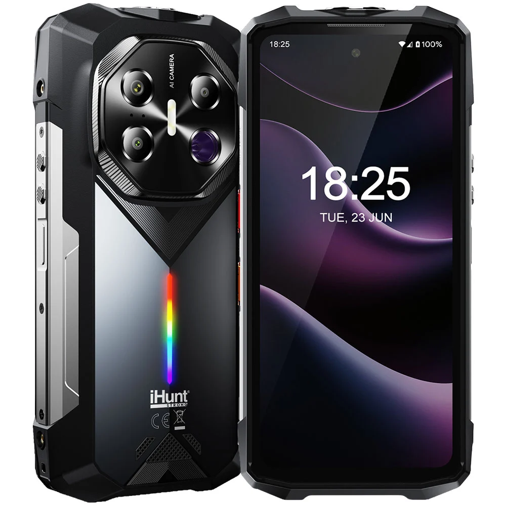 iHunt Titan Night Hunter Mobiltelefon, Fekete, 5G, 64MP Éjjellátó Kamera, 6.78" FHD+, 36GB RAM (12GB + 24GB bővíthető), 256GB ROM, Dimensity 7050, 50MP, Android 15, 20000mAh, 33W, Dual SIM [1]