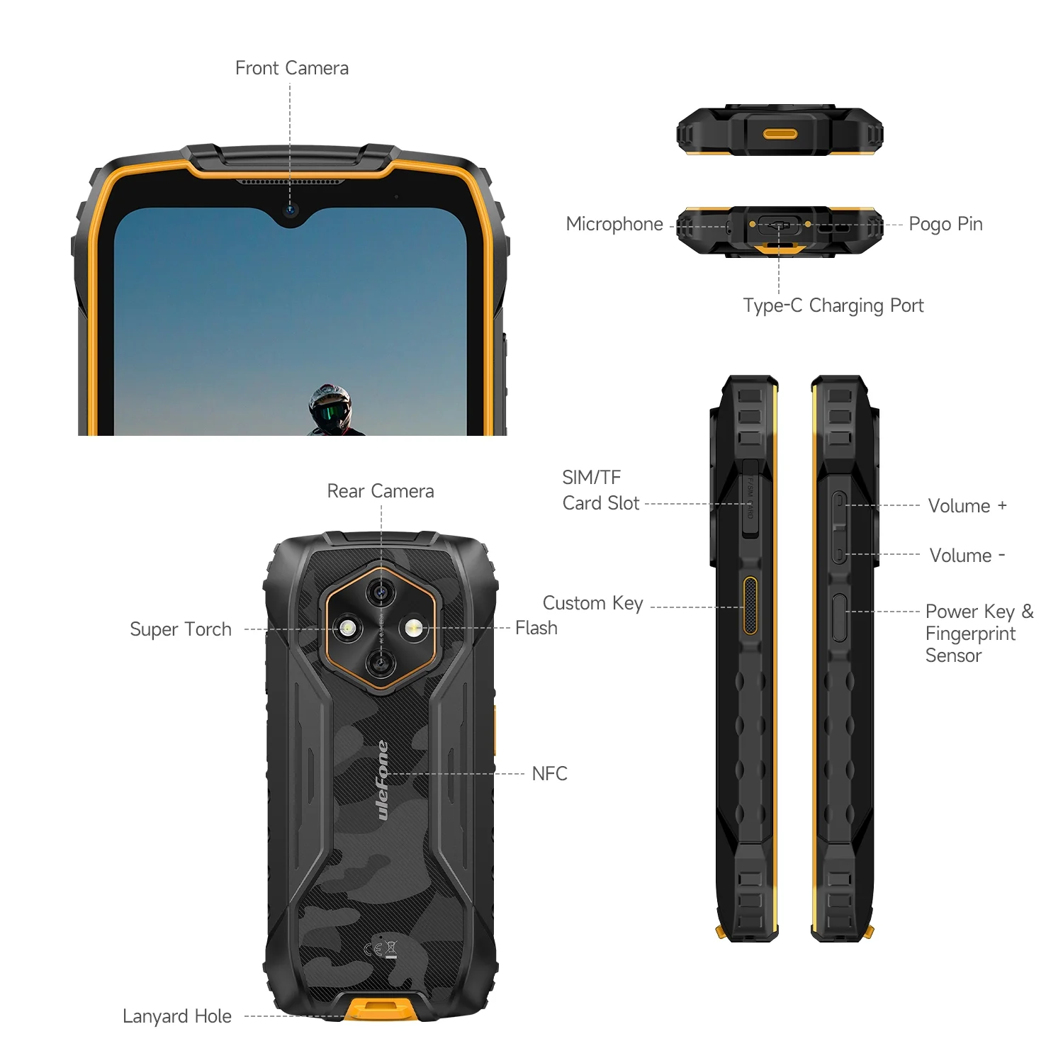 Mobiltelefon Ulefone RugKing 4 Pro, Narancssárga, 4G, 6,56" IPS LCD, 16 GB RAM (8 GB + 8 GB bővíthető), 256 GB ROM, Android 15, Unisoc T7250, 48MP, AI funkciók, 10200mAh, 18W, Dual SIM [2]