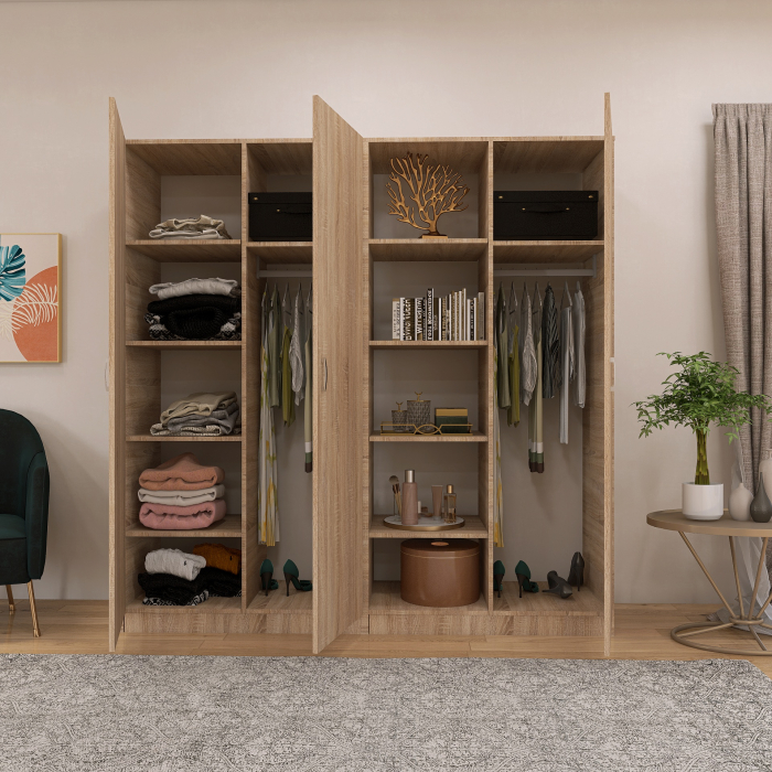 Dulap Delia 2 metri cu 3 usi, 200x200x50, Culoare Sonoma, din Pal de 18 mm [3]