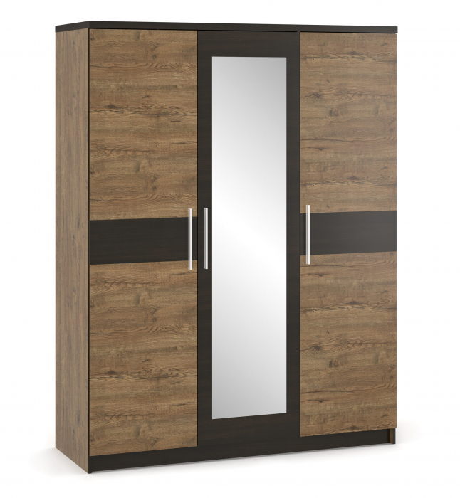 Dulap Verona cu 3 usi, polite de Depozitare, Bara de haine si Oglinda 203x156x53 cm [2]