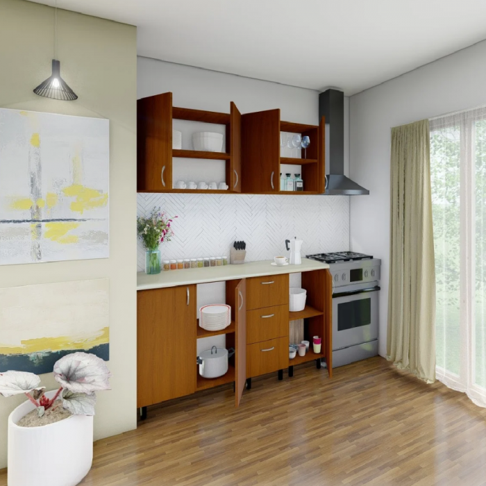 Bucatarie Star, 160 cm, Culoare Cires din Pal de 18mm [2]