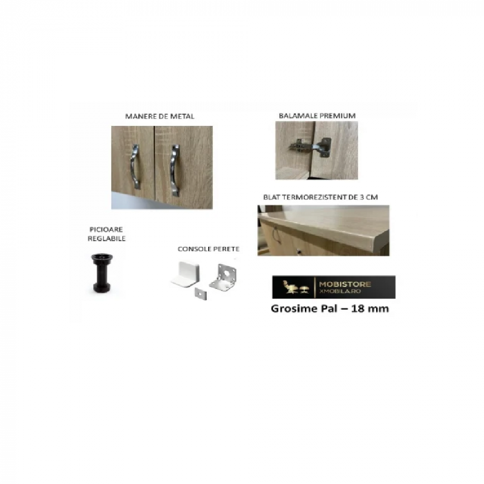 Bucatarie Star 160cm V1 cu etajera, Culoare Sonoma din Pal de 18mm [4]