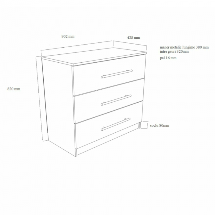 Comoda Ella cu 3 sertare, 90x82x42.5 cm, culore Wenge [2]