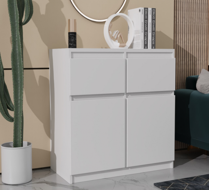 Comodă MERG 2D2S, Alb, 80x35x85 cm, cu 2 uși și 2 sertare [2]