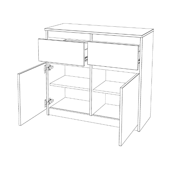 Comodă MERG 2D2S, Alb, 80x35x85 cm, cu 2 uși și 2 sertare [3]