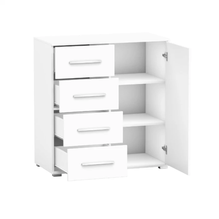 Comoda Mini Sara cu 1 Usa si 4 Sertare, 90x95x45 cm, Culoare Alba [2]