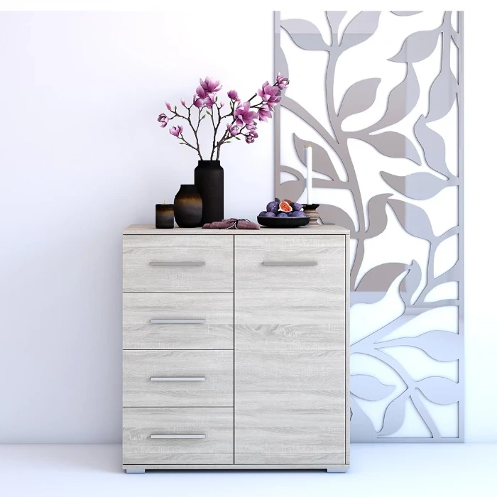 Comoda Mini Sara cu 1 Usa si 4 Sertare, 90x95x45 cm, Culoare Sonoma [3]