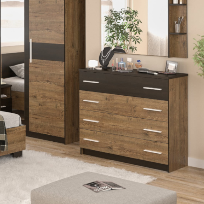 Comoda Verona cu 4 Sertare, Culoare Stejar cu Wenge [2]
