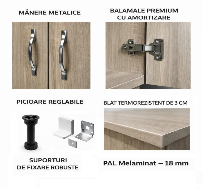 Corp Inferior Bucătărie 140 cm cu Blat, Sonoma, PAL 18 mm – Depozitare Extinsă [5]