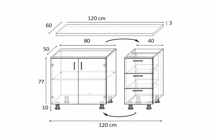 Corp Inferior Bucătărie 140 cm cu Blat, Sonoma, PAL 18 mm – Depozitare Extinsă [4]