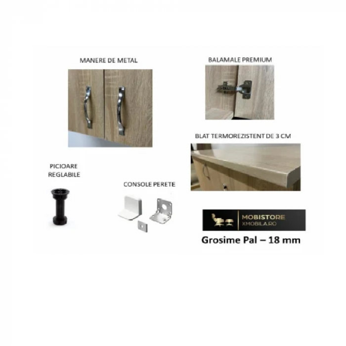 Corp Inferior cu Blat 120X50X90Cm, Culoare Sonoma, Pal 18 mm [5]