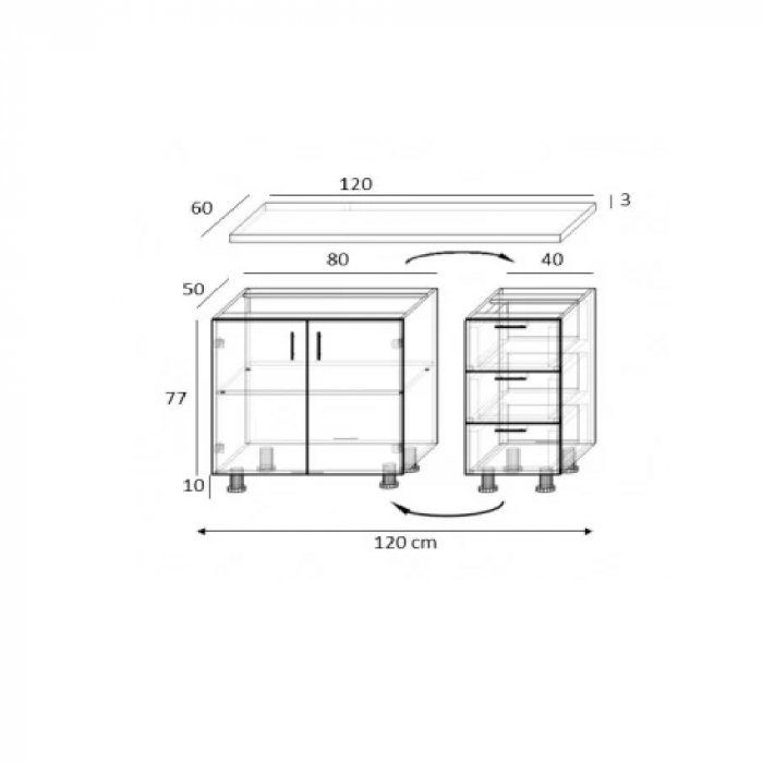 Corp Inferior cu Blat 120X50X90Cm, Culoare Sonoma, Pal 18 mm [4]