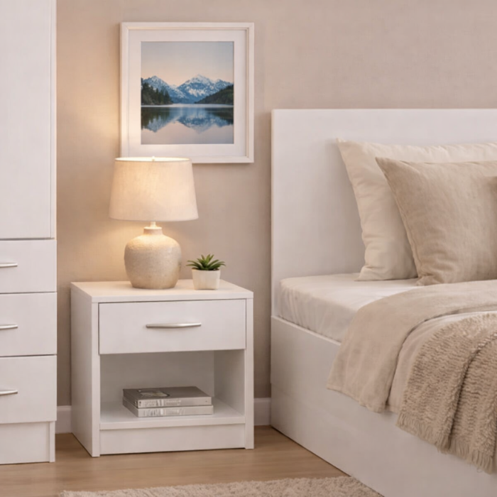 Dormitor STAR Alb Mat – Set complet cu pat, dulap și 2 noptiere [4]