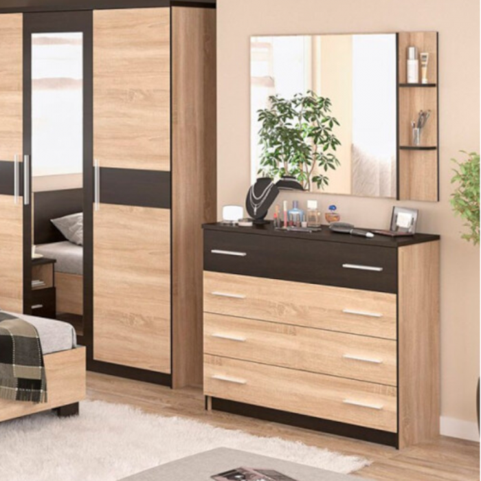 Dormitor Verona – Sonoma cu Wenge, Dulap 150 cm, Pat 160×200 cm, 2 Noptiere și Comodă 4s [3]