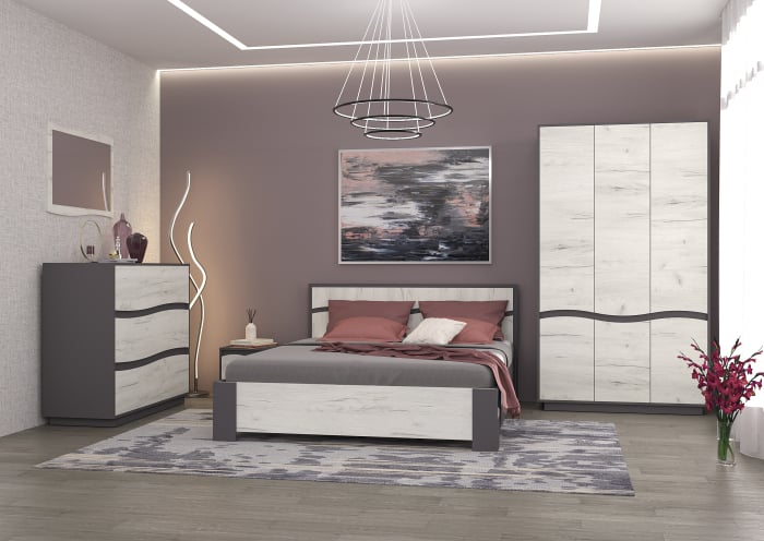 Dormitor Zeneva,  Culoare Gri Grafit si Stejar Craft Alb [1]