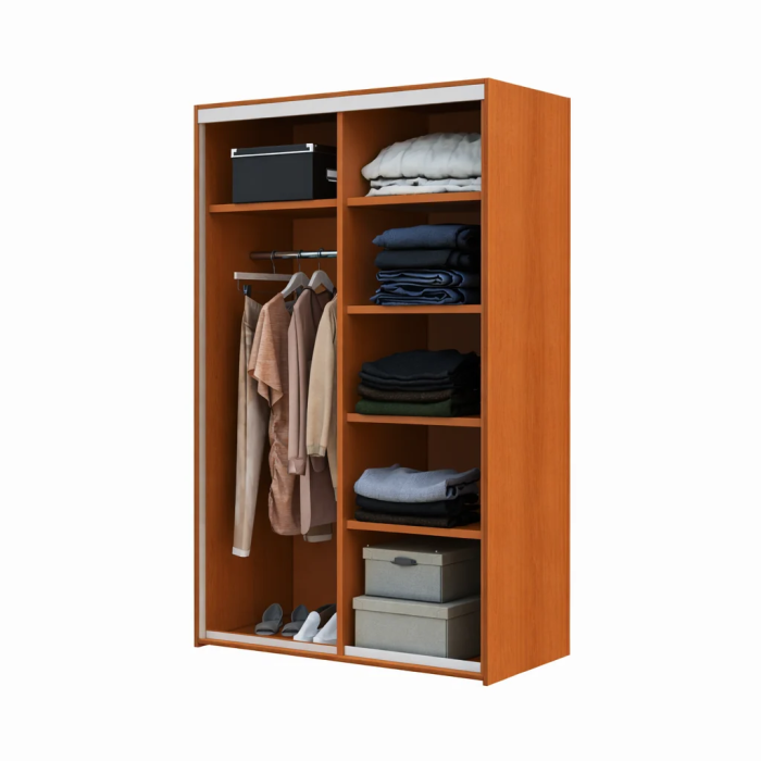 Dressing cu 2 Uși Glisante Cireș, 120×60×200 cm, PAL 18 mm, Bară pentru Umerașe și 5 Polițe [4]