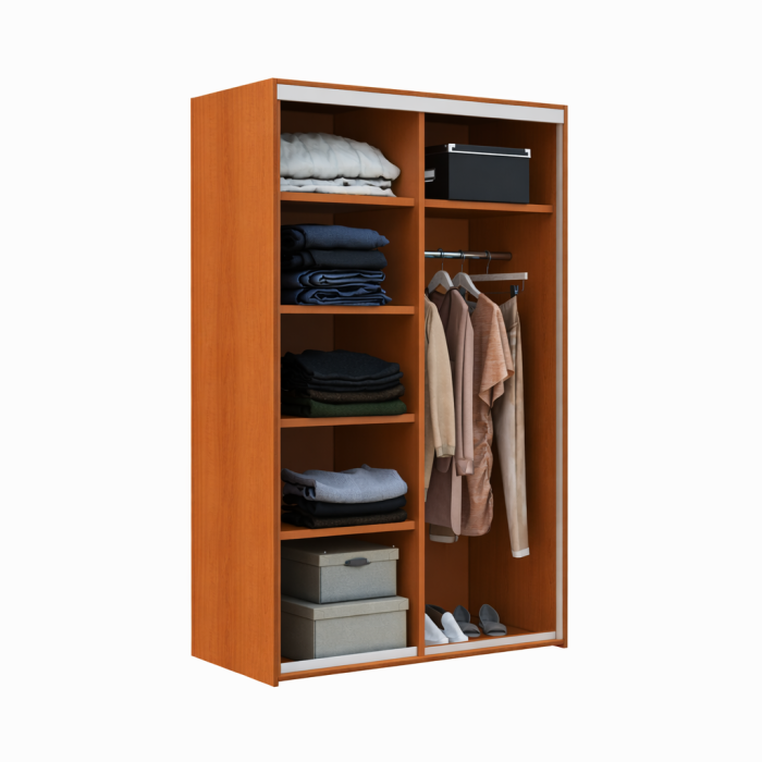 Dressing cu 2 Uși Glisante Cireș, 120×60×200 cm, PAL 18 mm, Bară pentru Umerașe și 5 Polițe [2]