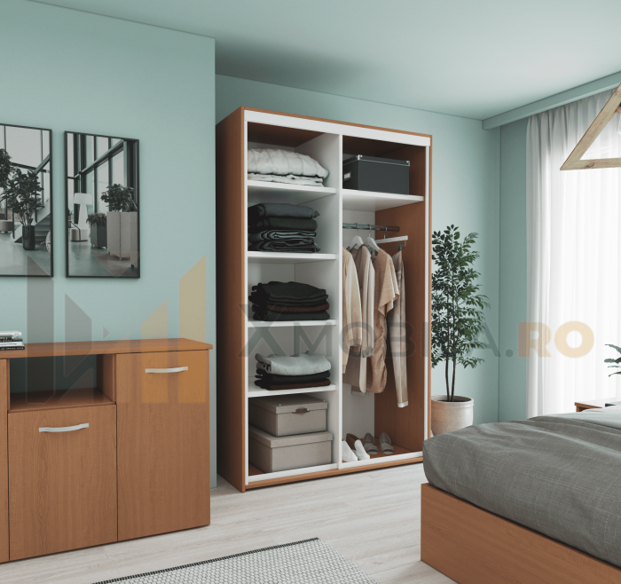 Dressing cu 2 Usi Glisante Cires, H200x120x60cm, bara de Umerase si 5 Polite de Depozitare Pal 18 mm [2]