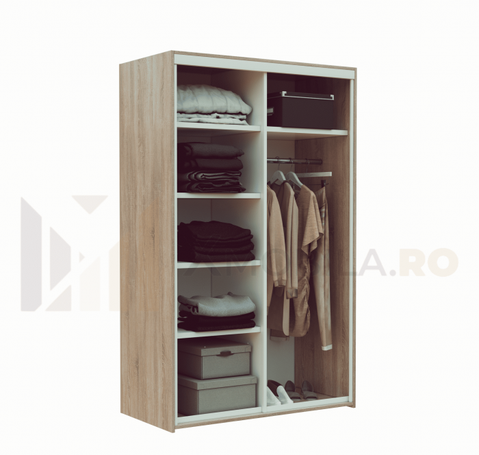 Dressing cu 2 Usi Glisante Sonoma, H200x120x60cm, bara de Umerase si 5 Polite de Depozitare Pal 18 mm [5]