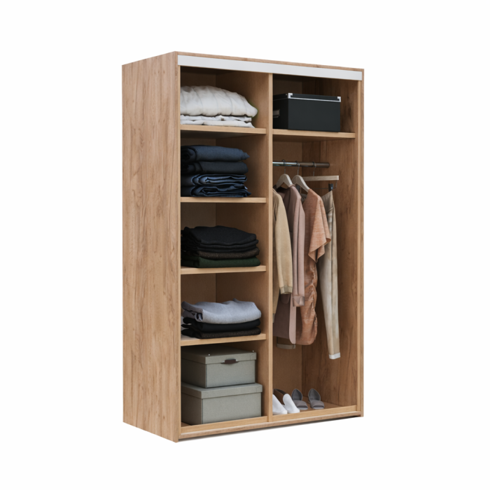 Dressing cu 2 Uși Glisante Stejar Auriu, 120×60×200 cm, PAL 18 mm, Bară pentru Umerașe și 5 Polițe [3]
