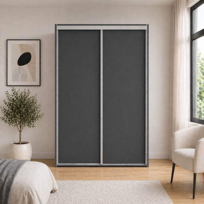 Dressing Gri Antracit 2 Uși Culisante, PAL 18 mm, Compartimentare cu Polițe și Bară Haine [2]