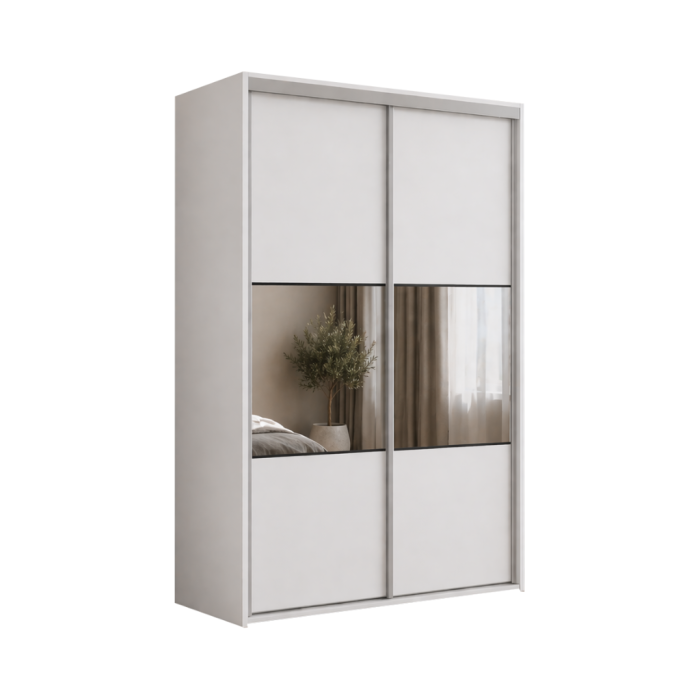 Dressing Alb Mat cu 2 Uși Culisante și Oglindă, PAL 18 mm, cu Bară pentru Haine și 5 Polițe [3]