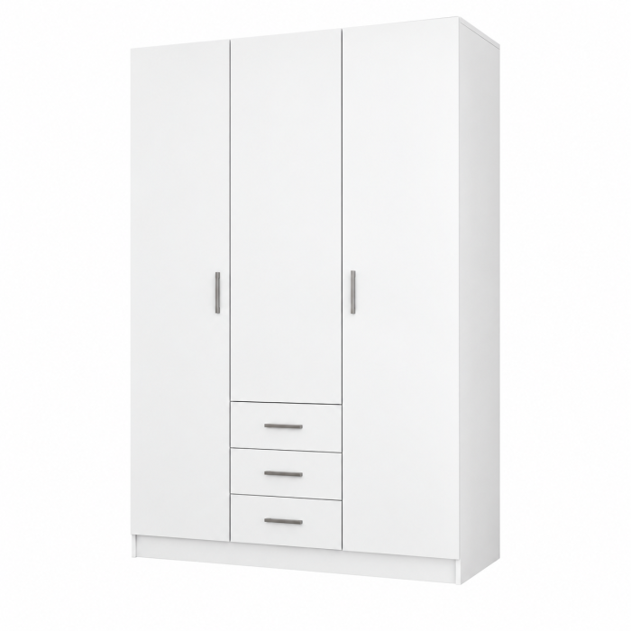 Dulap 3 Uși si 3 sertare, 200x120x50 cm Alb Mat | 5 Polițe și Bară pentru Haine | PAL 18 mm | Balamale Soft Close 3D [4]