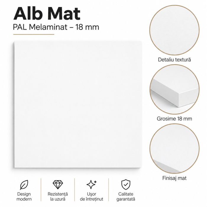 Dulap cu 3 Uși și 3 Sertare cu Oglindă, 5 Polițe și Bară pentru Haine, 200 x 120 x 50 cm Alb Mat |  PAL 18 mm | Balamale Soft Close 3D [5]