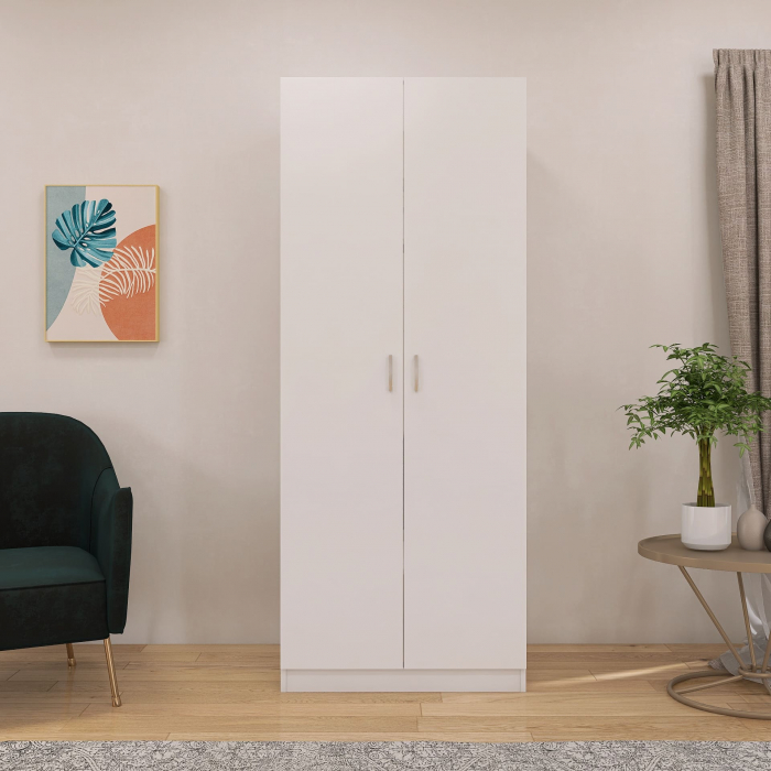 Dulap Alb cu 2 Usi, 2 Rafturi Depozitare si Bara de Haine 200x80x50 cm, din Pal de 18 mm [3]