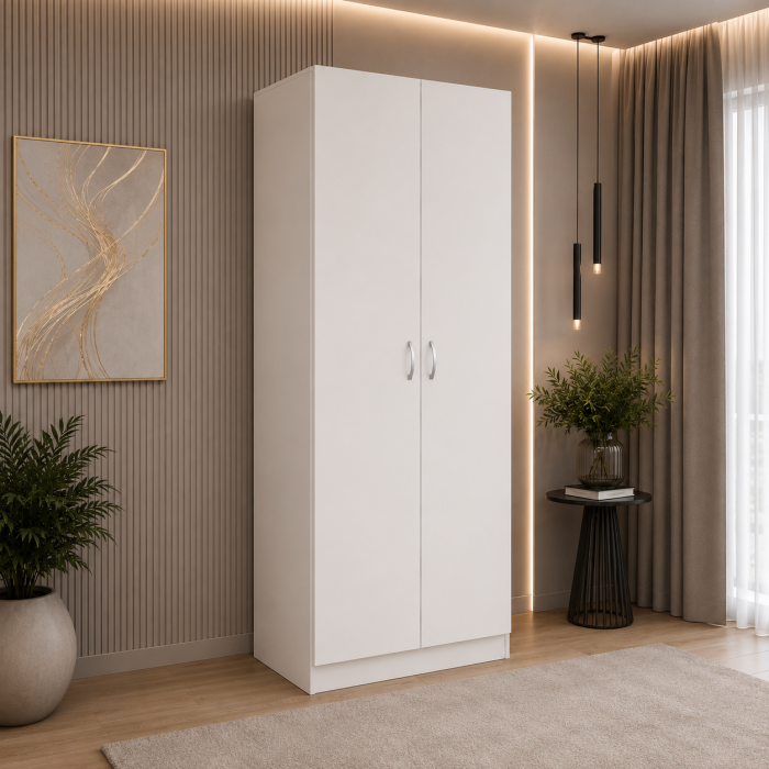 Dulap cu 2 Usi si 4 Rafturi de Depozitare, 200x80x40 cm, Culoare Alb din Pal de 18mm [3]