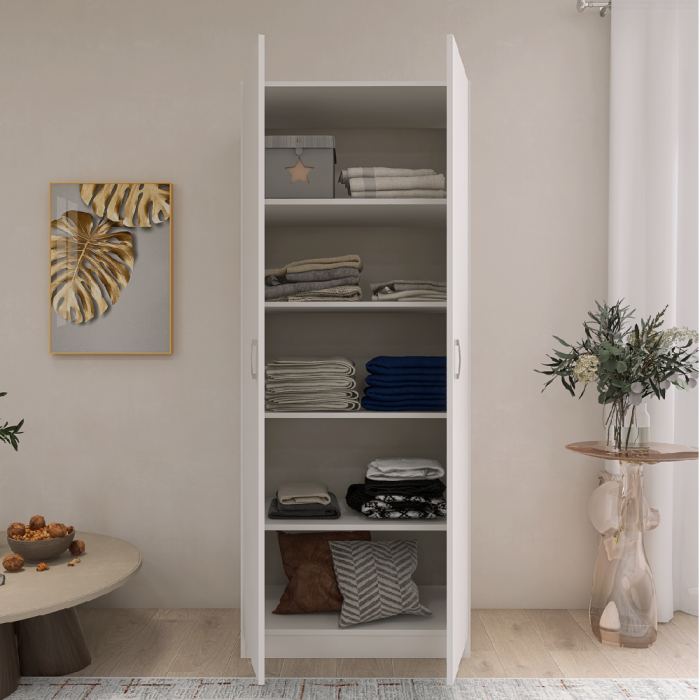 Dulap cu 2 Usi si 4 Rafturi de Depozitare, 200x80x40 cm, Culoare Alb din Pal de 18mm [3]