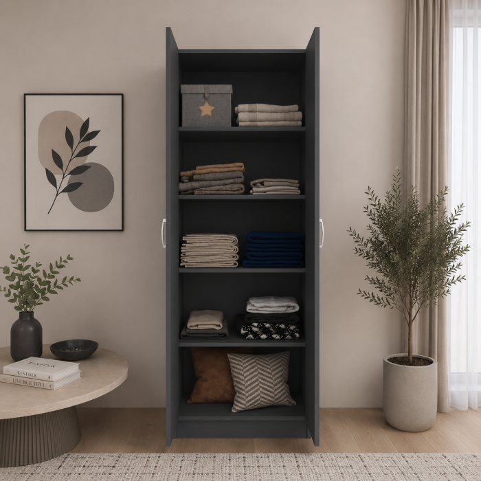 Dulap cu 2 Usi si 4 Rafturi de Depozitare, 200x80x52 cm, Culoare Gri Antracit [3]
