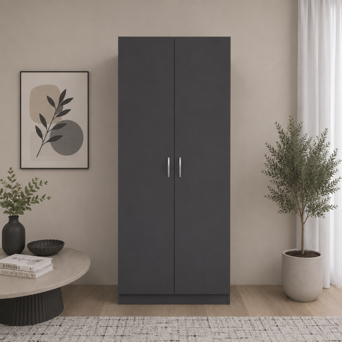 Dulap cu 2 Usi si 4 Rafturi de Depozitare, 200x80x52 cm, Culoare Gri Antracit [2]