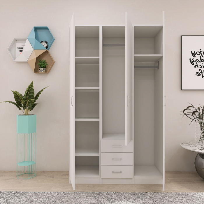 Dulap cu 3 usi si 3 Sertare, 200x120x50, Culoare Alba din Pal de 18 mm [2]