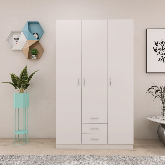 Dulap cu 3 usi si 3 Sertare, 200x120x50, Culoare Alba din Pal de 18 mm [3]