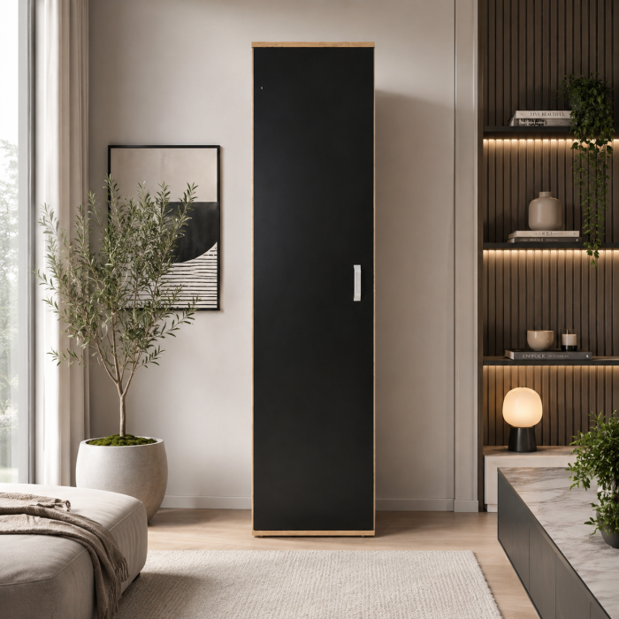 Dulap cu o Usa si 4 polite 200X45X45 cm, Culoare Sonoma cu Negru din Pal de 18mm [2]
