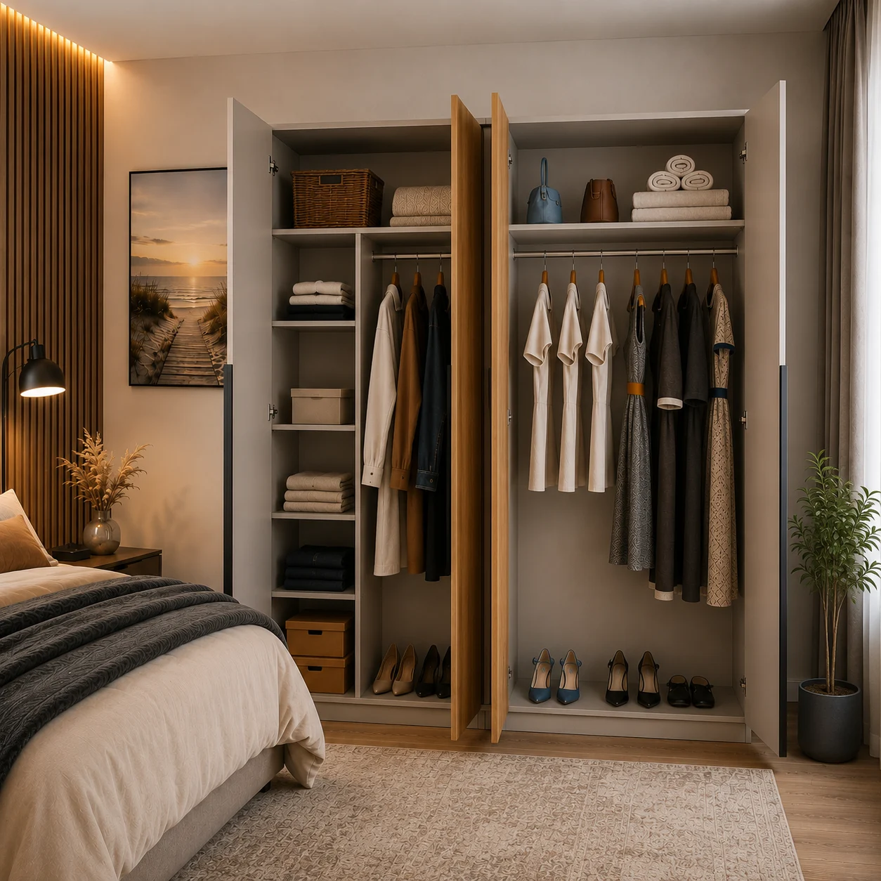 Dulap cu Oglinda OSLO 4 Uși 200x180x50 cm Cashmere cu Stejar Auriu | PAL 18 mm | Balamale Soft Close 3D [2]