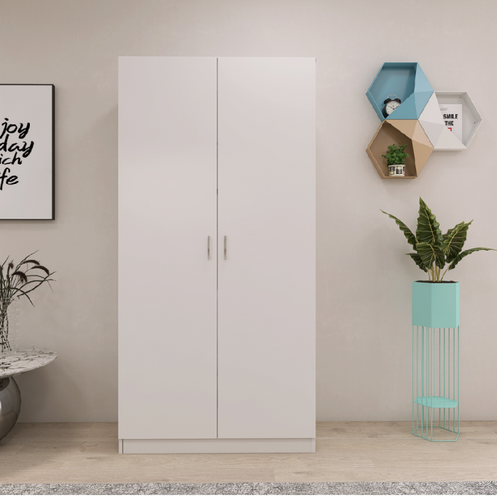 Dulap in 2 Usi Mixt cu Bara si 5 Rafturi Depozitare 200x100x50 cm,Culoare Alba, Material PAL de 18mm [2]