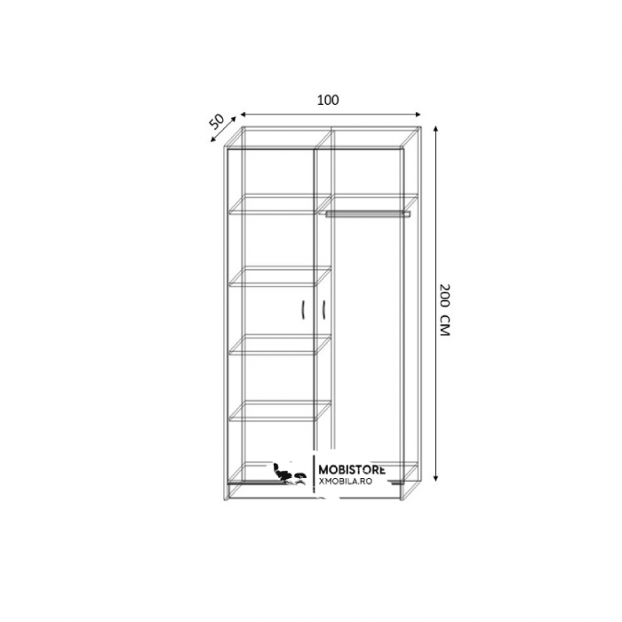 Dulap in 2 Usi Mixt cu Bara si 5 Rafturi Depozitare 200x100x50 cm, Stejar Auriu, Material PAL de 18mm [5]