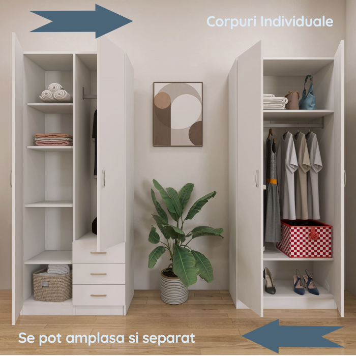 Dulap Mega cu 4 usi, 200x160x50, Culoare Alba din Pal de 18 mm [4]