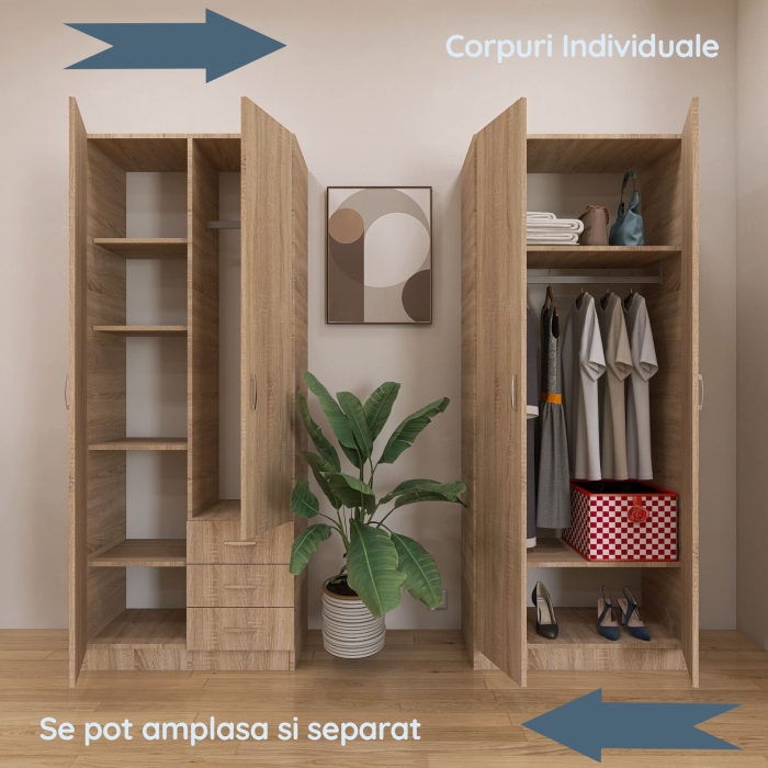 Dulap Mega cu 4 usi, 200x160x50, Culoare Sonoma din Pal de 18 mm [4]