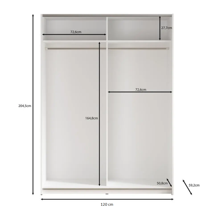 Dulap Metropol cu 2 Uși Culisante, 120x61x204,5 cm, Culoare Alb Platină si model Riflaj [5]