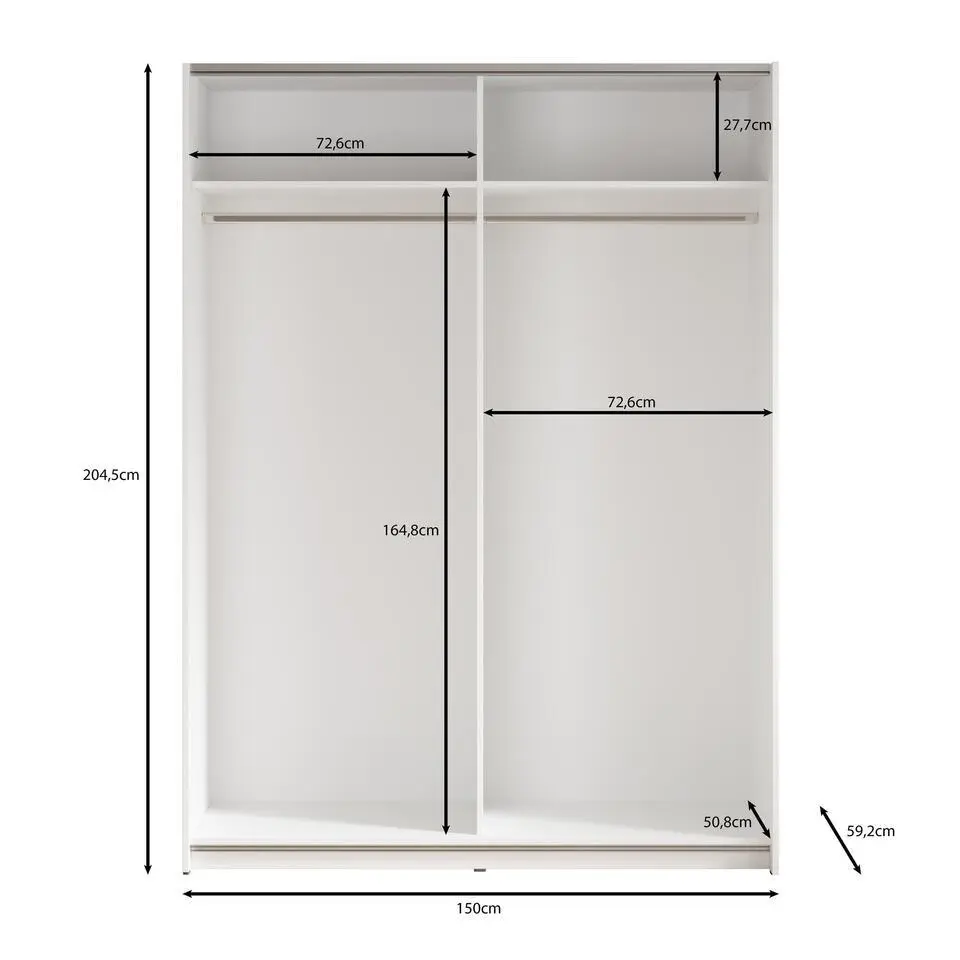 Dulap Metropol cu 2 Uși Culisante, 150x61x204,5 cm, Culoare Alb Platină si model Riflaj [5]