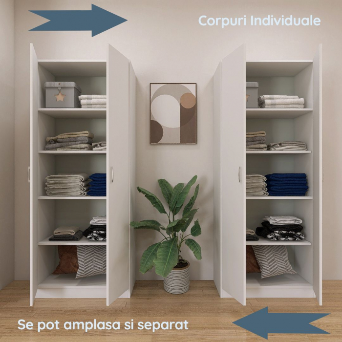 Dulap Milano cu 4 usi, 200x160x40, Culoare Alb Mat, din Pal de 18 mm [4]