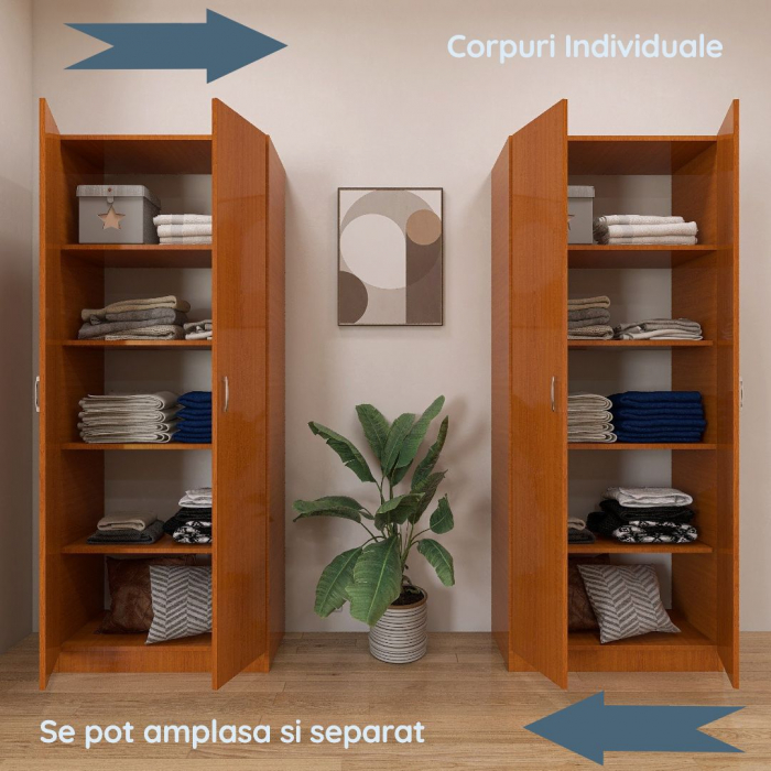 Dulap Milano cu 4 usi, 200x160x40, Culoare Cires, din Pal de 18 mm [4]