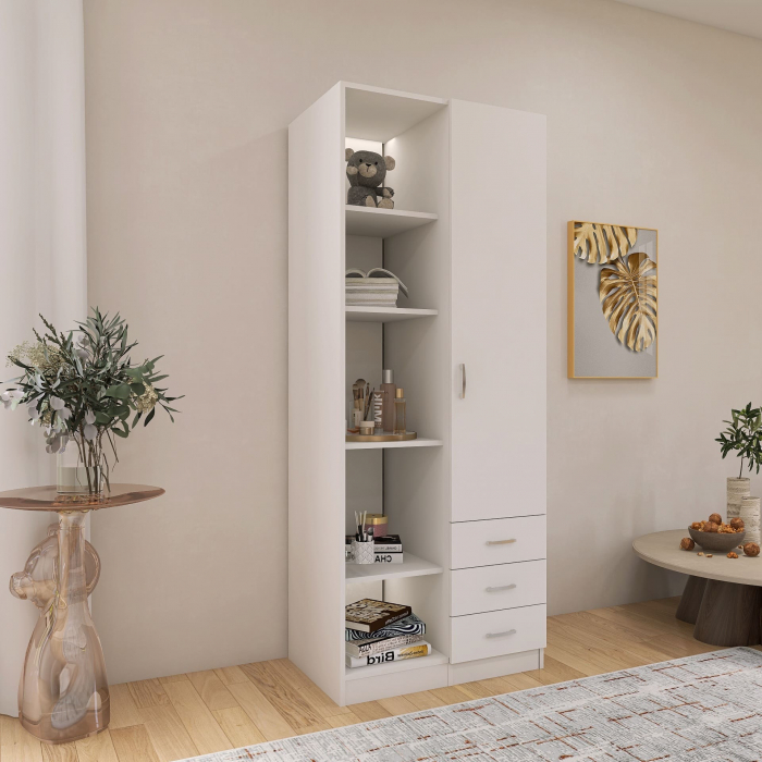 Dulap Mixt Alpin cu o Usa si 3 Sertare, 200x80x50 cm, Culoare Alb, Material din PAL de 18mm [4]