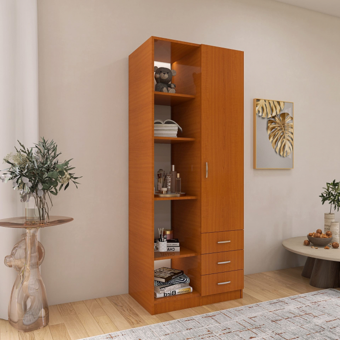 Dulap Mixt Alpin cu o Usa si 3 Sertare, 200x80x50 cm, Culoare Cires, Material din PAL de 18mm [4]