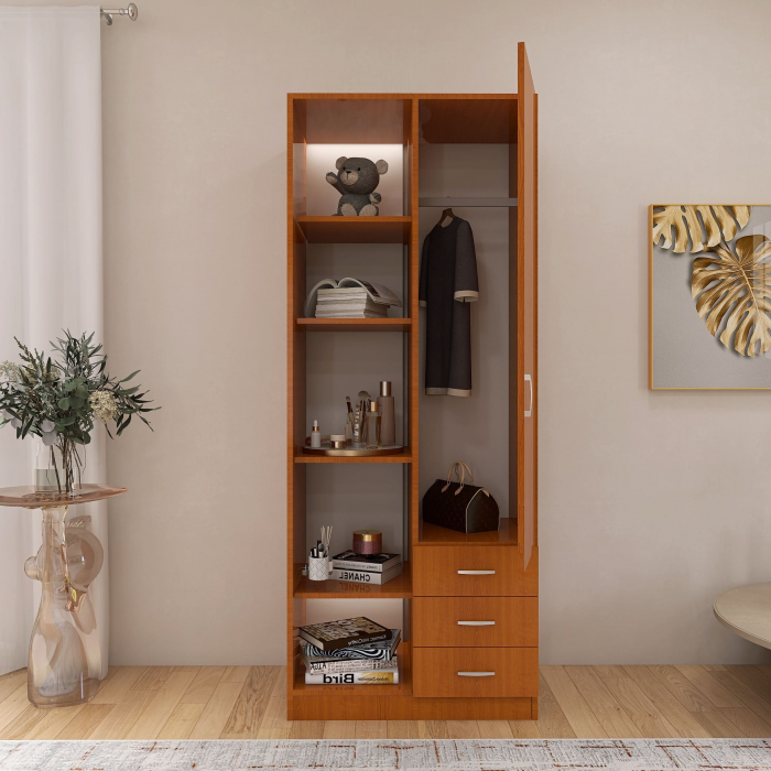 Dulap Mixt Alpin cu o Usa si 3 Sertare, 200x80x50 cm, Culoare Cires, Material din PAL de 18mm [3]